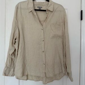 Falls Creek Linen Blend Beige Button Down Collared Shirt Pocket Women’s XXL